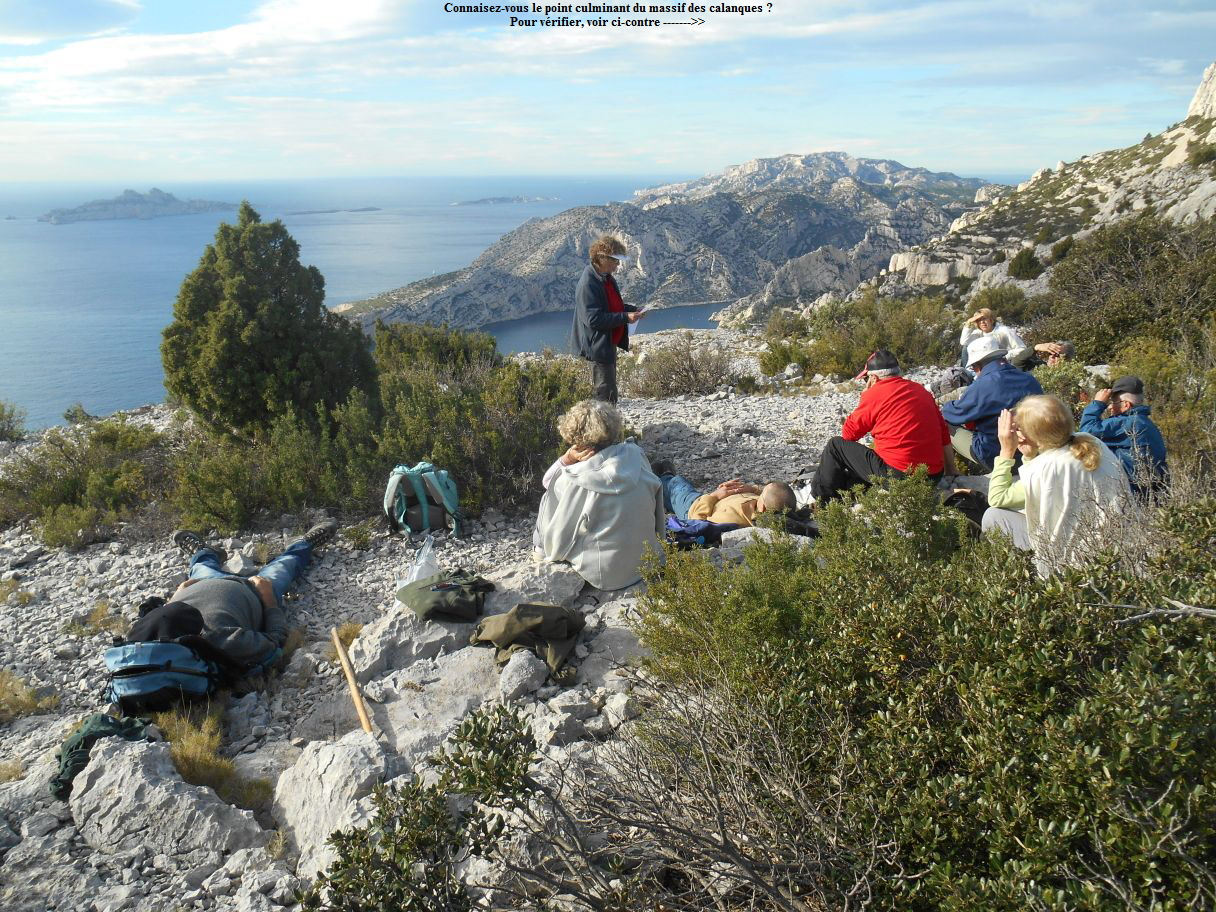 Connaisez-vous le point culminant du massif des calanques ?
Pour vérifier, voir ci-contre ------->>